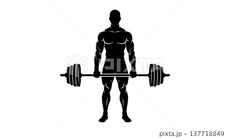 バーベルを持つ筋骨隆々な男性のシルエット 137718849