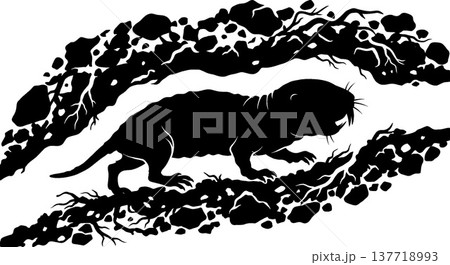 土中を掘り進むモグラのシルエットイラスト 137718993