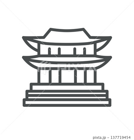 Gyeongbokgung Palace Icon Vector Set. Minimal Linear Symbol of Korean Royal Architecture, Heritage, and Historic Landmark of South Korea. 137719454
