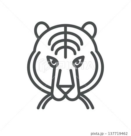 Korean Tiger Icon, Emblem of National Animal and Symbol of Korean Strength, Simple Thin Linear Outline Vector Sign. 137719462