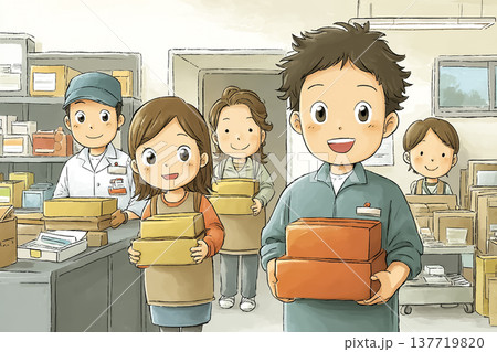 バックヤードで商品を運ぶスタッフたち|スーパーマーケットの仕事イメージ バックヤードで商品を運ぶスタッフたち|スーパーマーケットの仕事イメージ 137719820