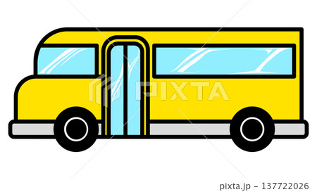 Yellow school bus cartoon vector illustration isolated on transparent background. Flat vehicle icon. 137722026