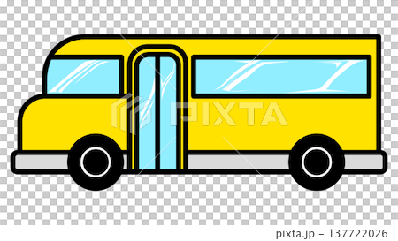 Yellow school bus cartoon vector illustration isolated on transparent background. Flat vehicle icon. 137722026