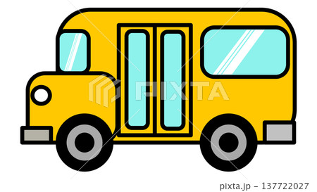 Cute yellow school bus cartoon vector illustration isolated on transparent background. Flat vehicle icon. Cute yellow school bus cartoon vector illustration isolated on transparent background. Flat vehicle icon. 137722027