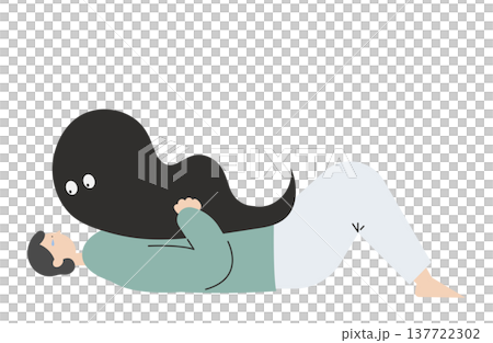 一幅描繪一位感到焦慮和身體沉重的女性的插圖。 137722302