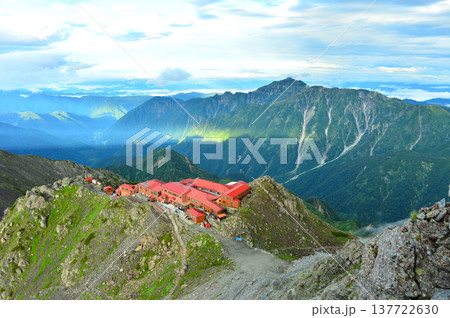 北アルプス槍ヶ岳山頂より槍ヶ岳山荘を望む。遠方は笠ヶ岳 北アルプス槍ヶ岳山頂より槍ヶ岳山荘を望む。遠方は笠ヶ岳 137722630