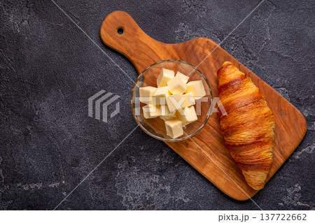 French croissant. Freshly baked croissants with butter 137722662
