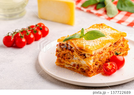 Traditional lasagna with bolognese sauce 137722689