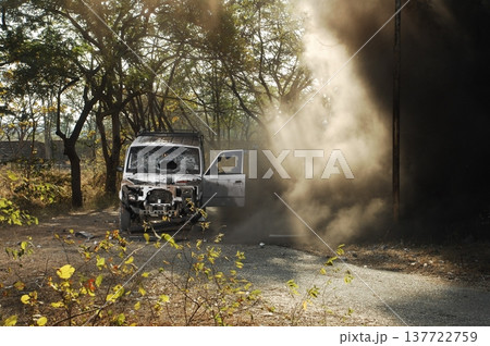 Police Car at Bomb blast Hyderabad India Police Car at Bomb blast Hyderabad India 137722759