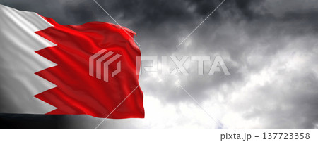 National flag of Bahrain with dark clouds, 3D rendering 137723358