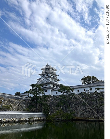 堀の水面と石垣越しに見上げる今治城天守 堀の水面と石垣越しに見上げる今治城天守 137723690