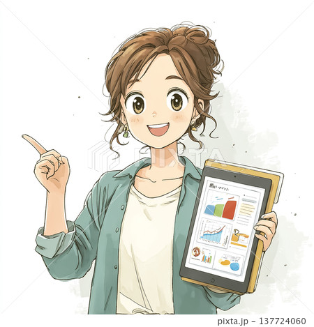 働く女性シリーズ：タブレットでデータを説明する女性｜ビジネスと情報共有のイメージ 137724060