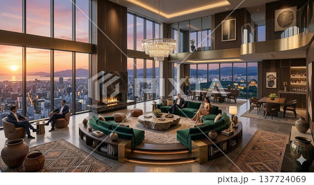 豪華なタワマンのリビングの風景イメージ 137724069