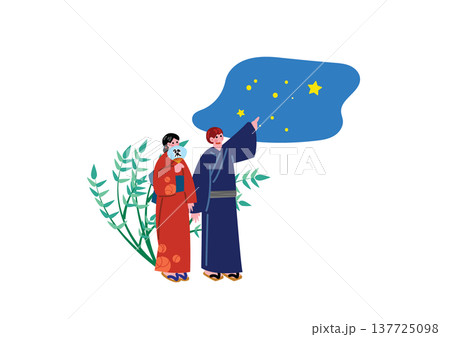 夏祭りに浴衣デートするカップルのイラスト 137725098