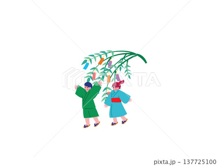 七夕祭りを楽しむ子供達のイラスト 七夕祭りを楽しむ子供達のイラスト 137725100