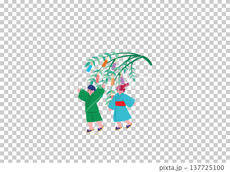 七夕祭りを楽しむ子供達のイラスト 七夕祭りを楽しむ子供達のイラスト 137725100