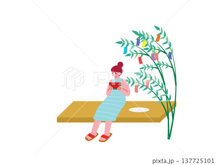 夏休みを満喫する女性のイラスト 夏休みを満喫する女性のイラスト 137725101