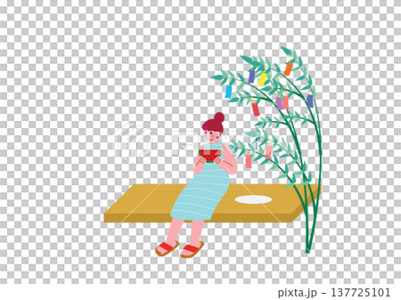 一幅描繪女性享受暑假的插圖。 137725101