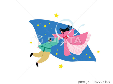可愛い織姫と彦星のイラスト 137725105