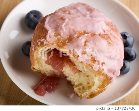 Strawberry Jam Donut with Pink Icing Strawberry Jam Donut with Pink Icing 137725436