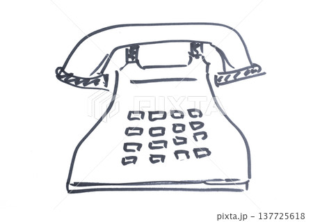 a desk phone drawn with a black marker 137725618