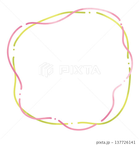 ピンクと黄緑色のゆるい二重線のフレーム 137726141