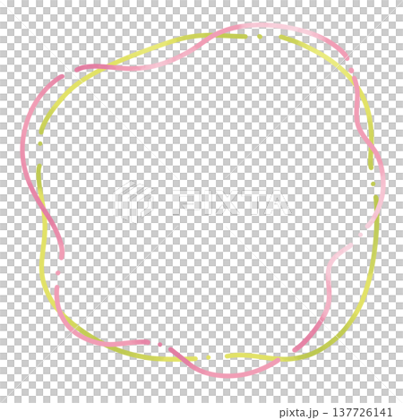 ピンクと黄緑色のゆるい二重線のフレーム 137726141