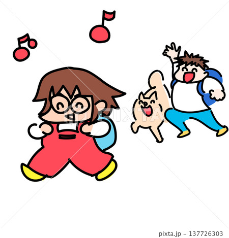 ランドセルを背負って元気に登校する小学生とお友達 ランドセルを背負って元気に登校する小学生とお友達 137726303