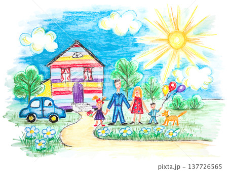 Childrens Sketch With Happy Family 137726565