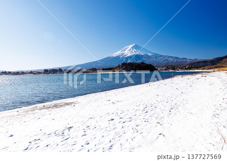 早春の河口湖の湖畔から富士山を望む　河口湖大石公園 137727569