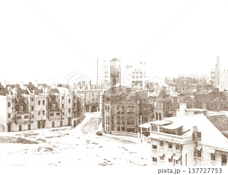 古写真　1937年　日中戦争中の上海　日本軍に空爆された閘北地区 137727753