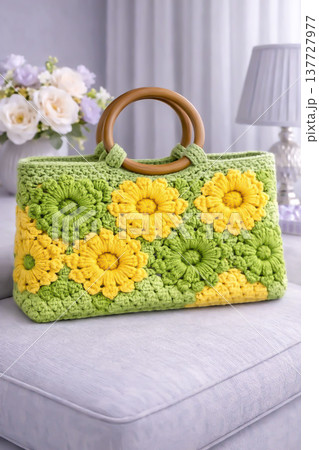 Women's colorful knitted bag. Fashionable design, sample for demonstration. AI 137727977
