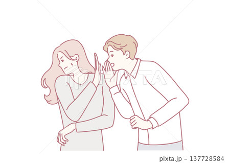 Self-sufficient woman turns away from screaming man after insults or unpleasant words. Vector image Self-sufficient woman turns away from screaming man after insults or unpleasant words. Vector image 137728584