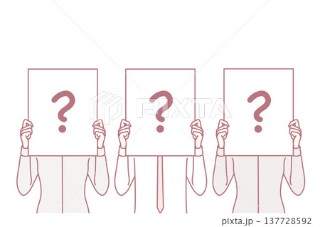 People cover faces with paper with question mark for recruitment business concept. Vector image 137728592