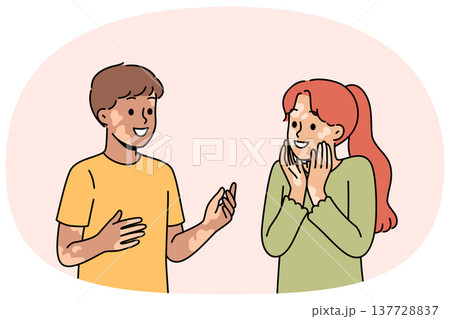 Kids with vitiligo talk with smile and do not notice dermatological problems and skin pigmentation 137728837