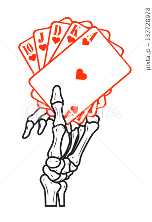 Skull hand Royal flush hand whit the symbol heart 137728978