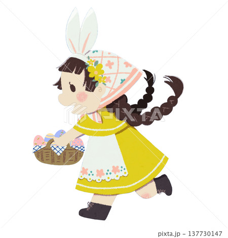 イースターエッグを持って走る女の子イラスト 137730147