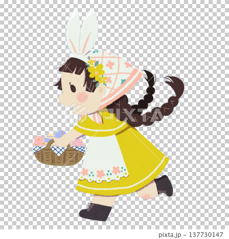 イースターエッグを持って走る女の子イラスト 137730147