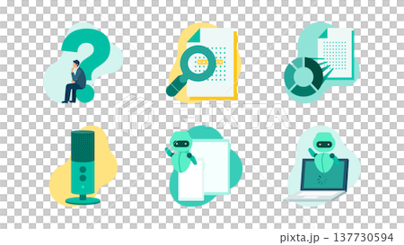 Icon set for business AI applications: Symbols for IT solutions such as data visualization and chatbots. 137730594