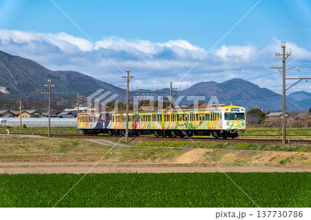 藤原岳を背景に走る三岐鉄道三岐線 ラッピング車両 801編成 137730786