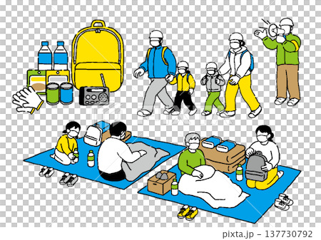 一組人們撤離到避難所的插圖 一組人們撤離到避難所的插圖 137730792