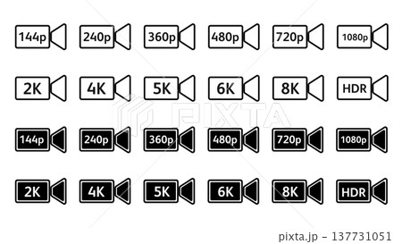 Collection of video resolution labels and camera icons, Element Symbols for film quality 137731051