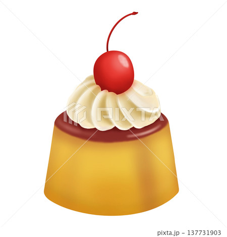 レトロなカスタードプリン（さくらんぼとホイップクリーム） 137731903