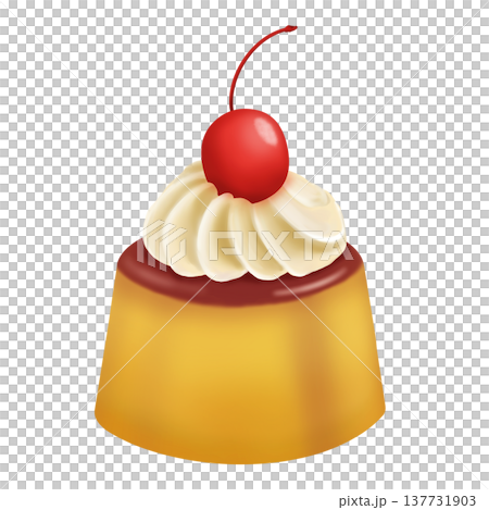 レトロなカスタードプリン（さくらんぼとホイップクリーム） 137731903