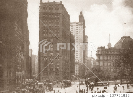 古写真　1916年　米国　ニューヨーク　マンハッタンのニューヨークタイムズビル 137731933