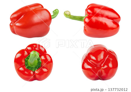 Set of fresh red bell peppers isolated on white background, different angles view. 137732012
