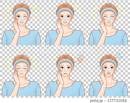 スキンケアで鼻パックする大人男性のイラスト素材セット 137732088