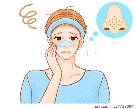 スキンケアで鼻パックする大人男性のイラスト素材4 137732094
