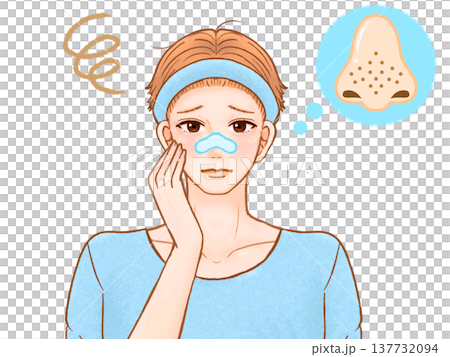 スキンケアで鼻パックする大人男性のイラスト素材4 137732094