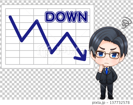 Illustration of an investor troubled by a market crash graph 137732578